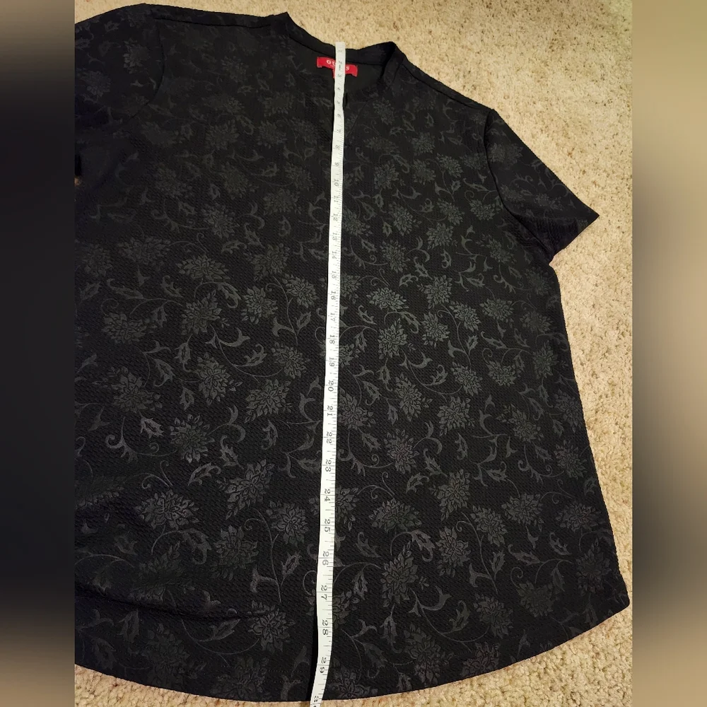 Guess Los Angeles Men's Black Floral-Texture Short-Sleeve Notch-Neck Sz L - Picture 4 of 11